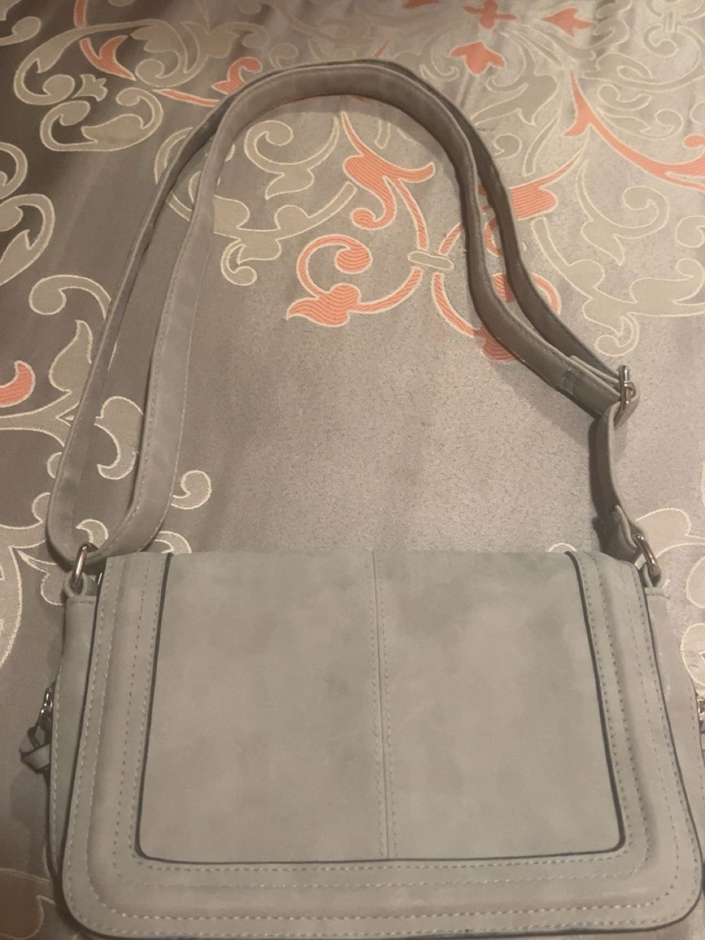 Minimalist Light Gray Suede Crossbody Bag